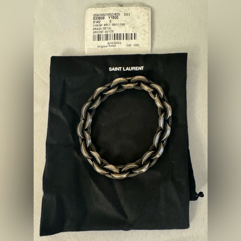 New Saint Laurent Oxidized Maillon Chain Link Brass Bracelet Size S $595.00